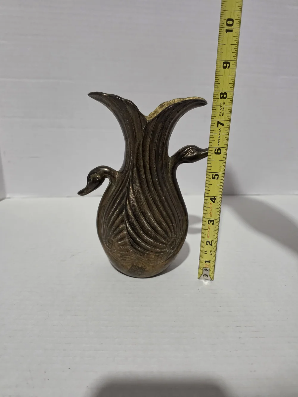 Solid Brass Art Deco Sculpture Vase with A Double Swan Design and Unique Patina